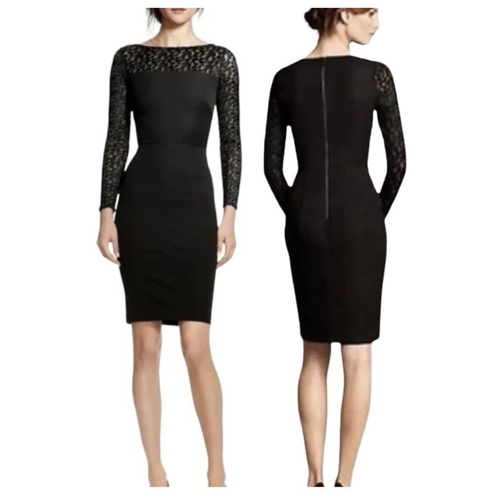 Roland Mouret Black Sheath Dress Embroidered‎ Long Sleeve Size 0 Cocktail